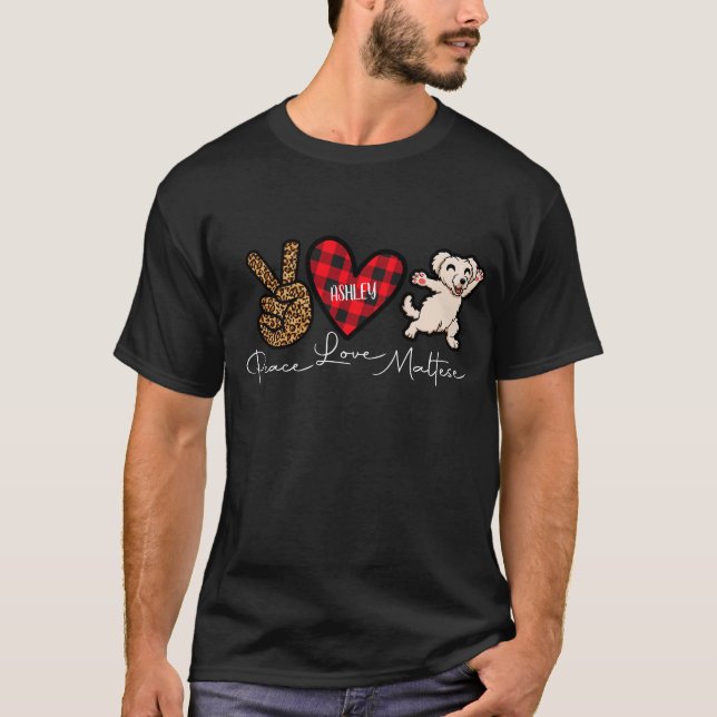 T-shirt Maltais Plaid Peace Lote Chien mignon (Devant)