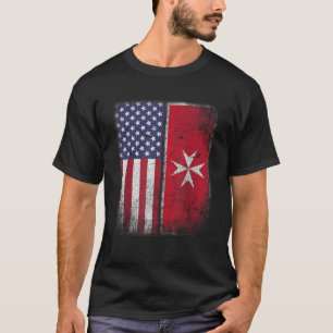 T-shirt Maltese American Flag Malta Cross Usa America Pois