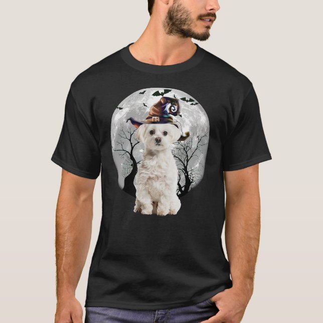 T-shirt Maltese Dog And Moon Halloween Costume Dog Lover F (Devant)
