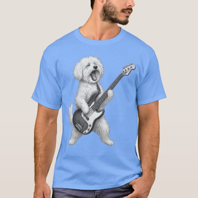T-shirt Maltese Dog Playing Bass Guitar Rock Music Dog Lov (Devant)