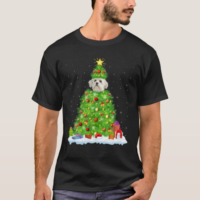 T-shirt Maltipoo Chien Xmas Éclairage Arbre drôle Maltipoo (Devant)