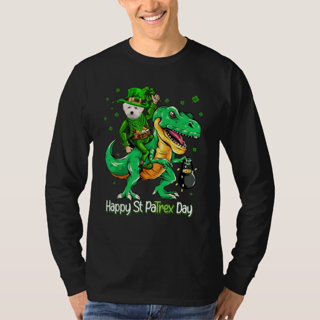 T-shirt Maltipoo Riding Dinosaur Patricks Day Shamrock (Devant)