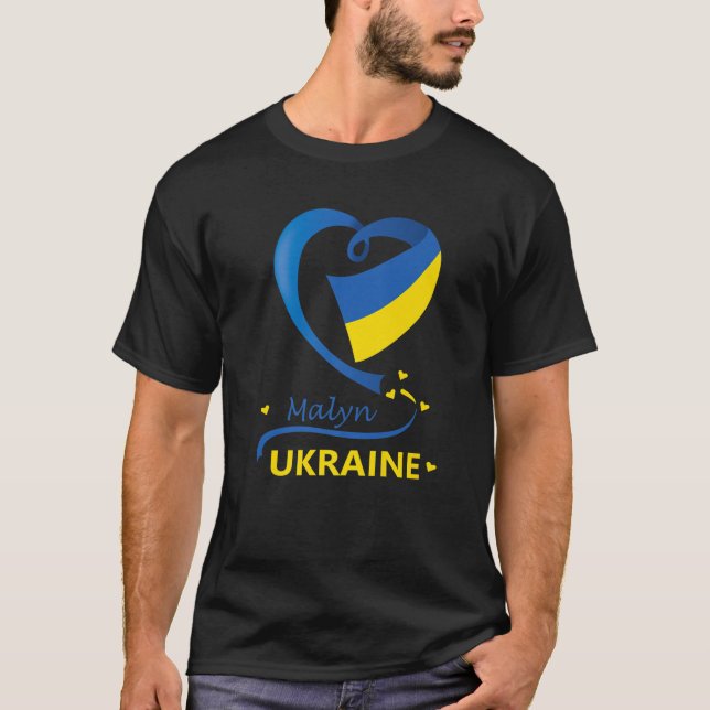T-shirt Malyn Ukraine National Drapeau Coeur Emblem Crest (Devant)