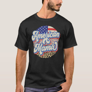 T-shirt Mama américaine rétro 4 juillet Léopard Patriotiqu