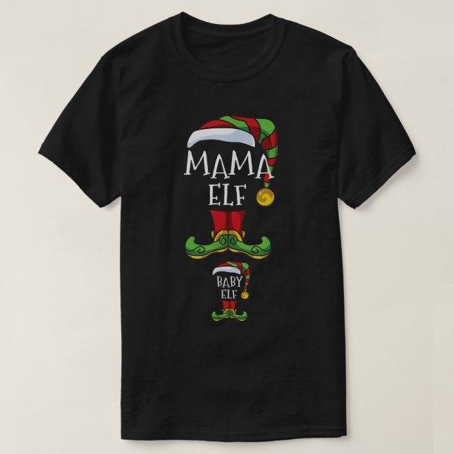 T-shirt Mama And Baby Elf Pregnancy Matching Family Christ (Design devant)
