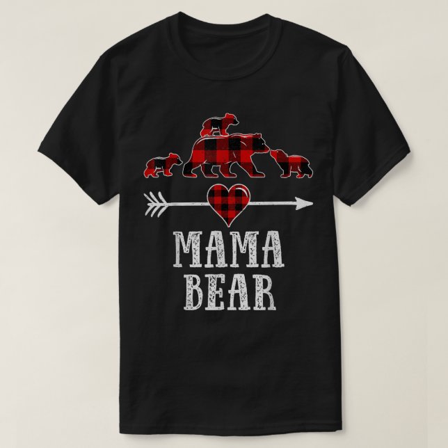 T-shirt Mama Bear 3 Cubs Chemise, Noël Mama Bear Plaid (Design devant)