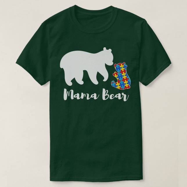 T-shirt Mama Bear Autism Awareness Puzzle Piece Support Au (Design devant)