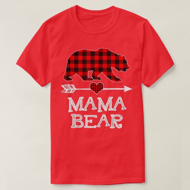 T-shirt Mama Bear Christmas Pajama Red Plaid Buffalo Famil (Design devant)