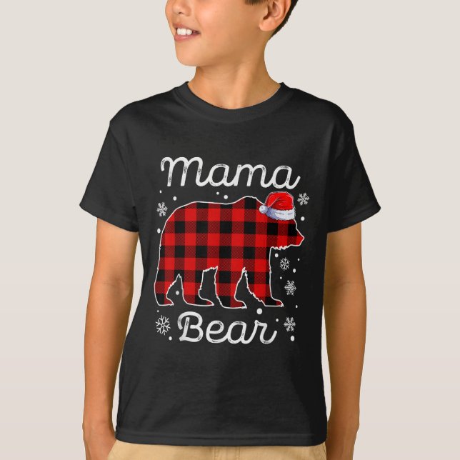T-shirt Mama Bear Christmas Pajamas Red Plaid Buffalo Fami (Devant)