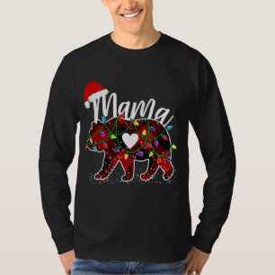 T-shirt Mama Bear Christmas Red Buffalo Plaid avec Père No