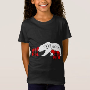 T-Shirt Mama Bear Deux Cubs Red Plaid Maman Pajama de Noël