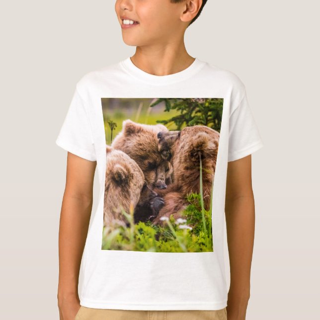 T-shirt Mama bear nourrit ses deux petits, Lake Clark Nati (Devant)