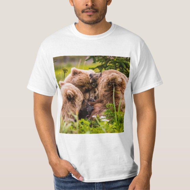 T-shirt Mama bear nourrit ses deux petits, Lake Clark Nati (Devant)