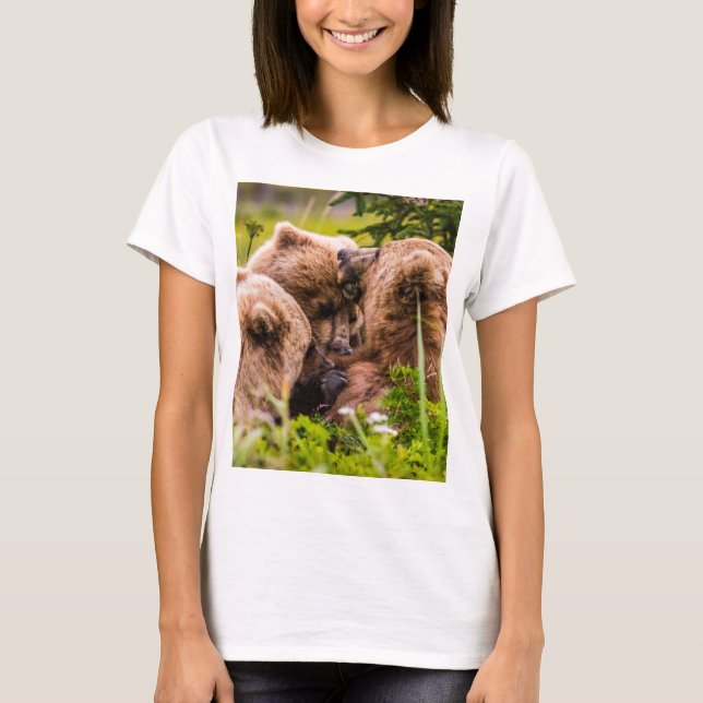 T-shirt Mama bear nourrit ses deux petits, Lake Clark Nati (Devant)