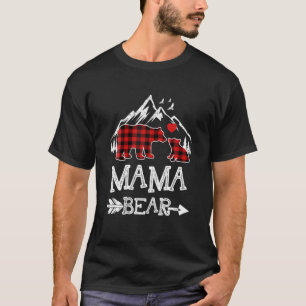 T-shirt Mama Bear Pajama de Noël Rouge Plaid Buffalo Fami