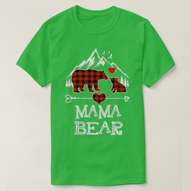 T-shirt Mama Bear Pajama de Noël Rouge Plaid Buffalo Famil (Design devant)