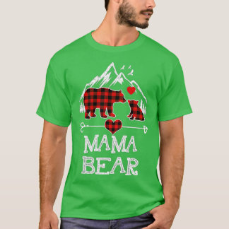 T-shirt Mama Bear Pajama de Noël Rouge Plaid Buffalo Famil