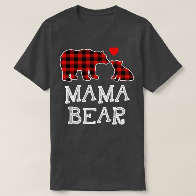 T-shirt Mama Bear Pajama de Noël Rouge Plaid Buffalo Famil (Design devant)