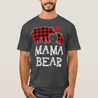 T-shirt Mama Bear Pajama de Noël Rouge Plaid Buffalo Famil