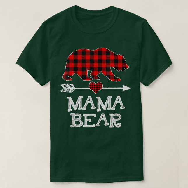 T-shirt Mama Bear Pajama de Noël Rouge Plaid Buffalo Famil (Design devant)