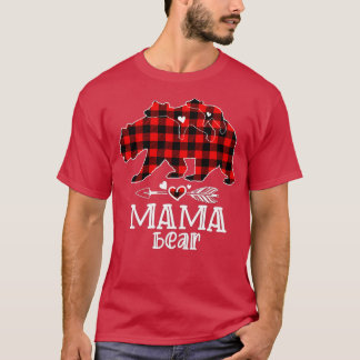 T-shirt Mama Bear Pajama de Noël Rouge Plaid Buffalo Famil