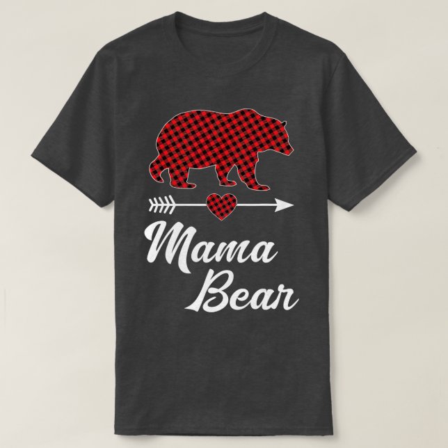 T-shirt Mama Bear Pajama Red Buffalo Plaid Famille (Design devant)