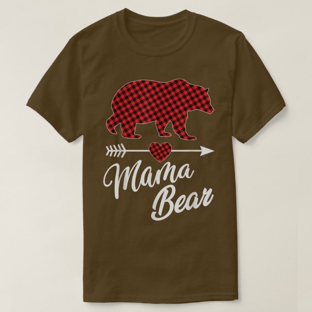 T-shirt Mama Bear Pajama Red Buffalo Plaid Famille (Design devant)