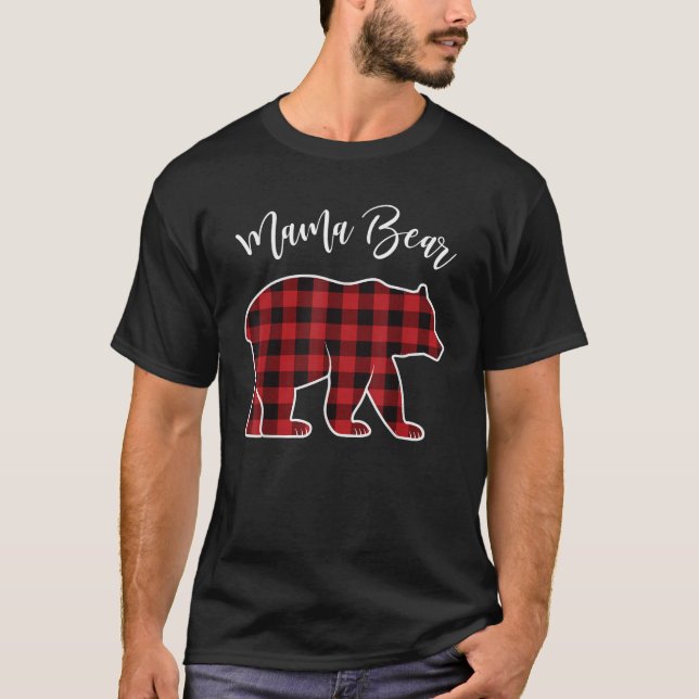 T-shirt Mama Bear Pajama Rouge Buffalo Noël Amusant Chr Fa (Devant)
