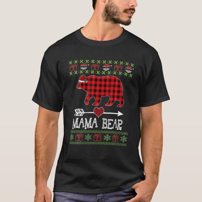 T-shirt Mama Bear Père Noël Red Plaid Family Pajamas Pour  (Devant)