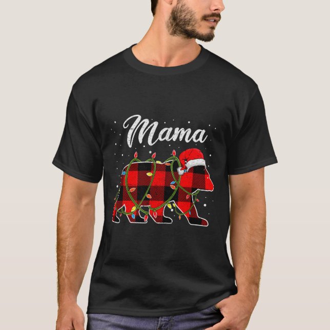 T-shirt Mama Bear Shirt, Red Buffalo Plaid Mom Bear Pajama (Devant)