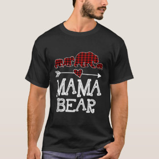 T-shirt Mama Bear Trois Cubs Red Plaid Mama Pajama