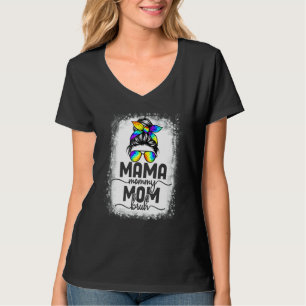 T-shirt Mama Bleached Maman Maman Bruh Messy Bun Tie Dye M