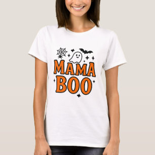 T-shirt Mama Boo Orange & Noir Cute famille Halloween Ma
