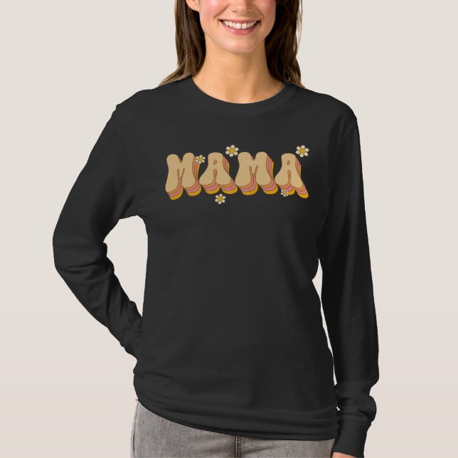 T-shirt Mama Daisy Flowers Retro Groovy Style Gardeners Mo (Devant)