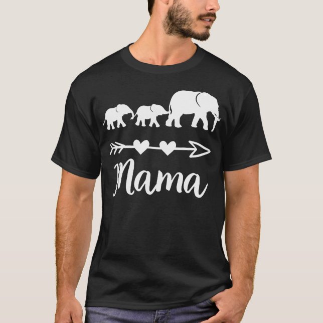 T-shirt Mama Elephant 2 Bébés Enfants Maman De Deux Mignon (Devant)