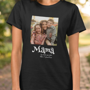 T-shirt Mama Établi Photo Nom des Enfants Texte Amusant