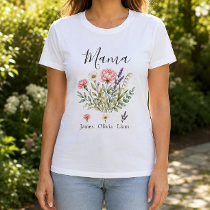 T-shirt Mama Fleurs Aquarelle avec les noms des enfants