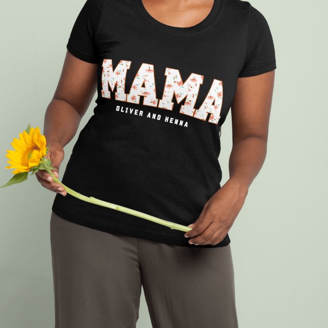 T-shirt Mama Floral Personnalisé avec les Noms des Enfants (Créateur téléchargé)