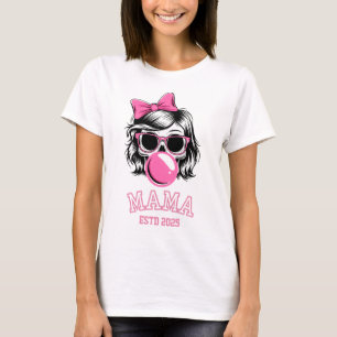 T-shirt Mama Fondée en 2025 Crâne avec un Nœud Rose