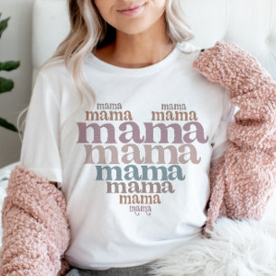 T-shirt Mama Heart Mot empilé Art Retro