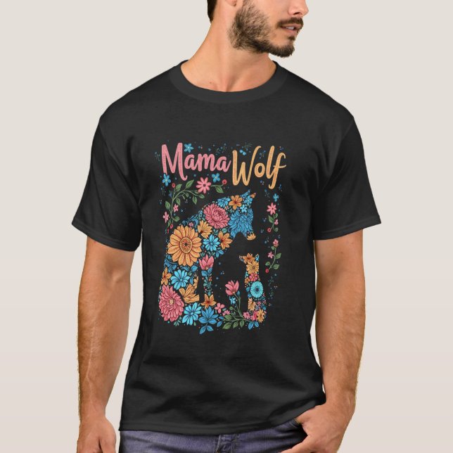T-shirt Mama Loup Loup Fleuri (Devant)