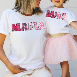 T-shirt Mama Maman Cute Whimsical Rustic Pink Plaid Lettre