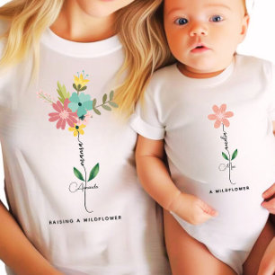 T-shirt Mama mini correspondant Fleur sauvage personnalisé