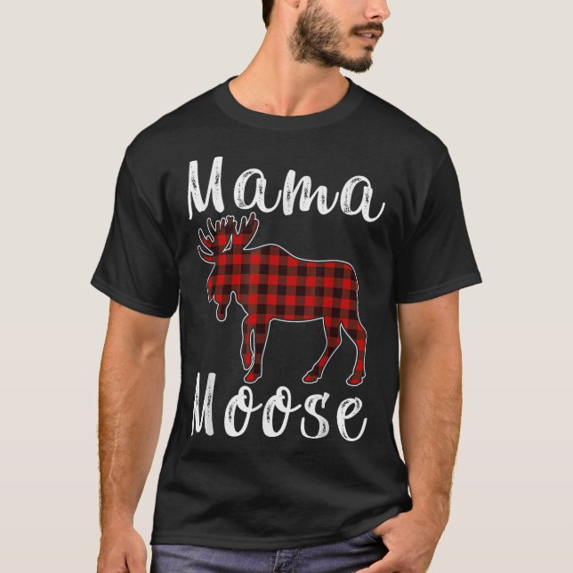 T-shirt Mama Moose Family Christmas Pajama Red&amp; Black  (Devant)