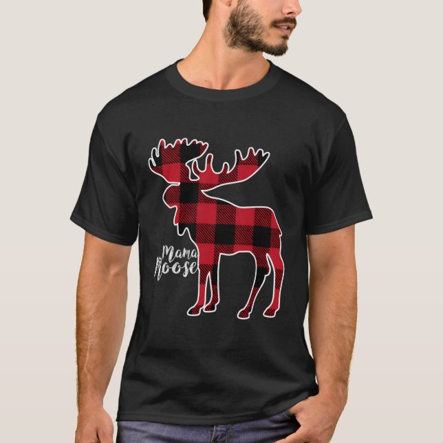 T-shirt Mama Moose Red Plaid Buffalo jumelage famille Paja (Devant)