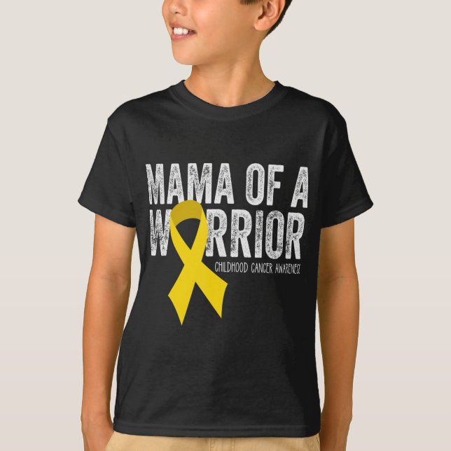 T-shirt Mama of a Warrior Chilhood Cancer Ribbon Oncolog (Devant)