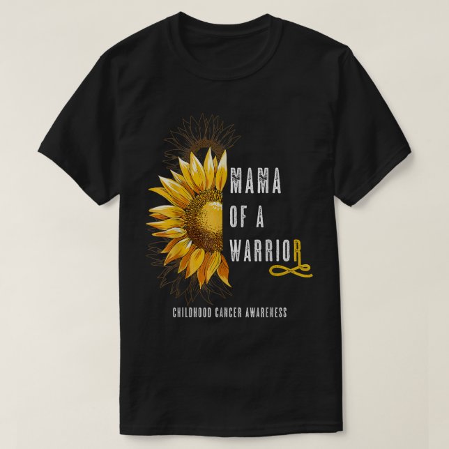 T-shirt Mama of a Warrior Chilhood Cancer, Ruban Oncolog (Design devant)