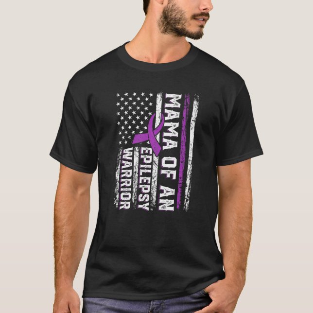 T-shirt Mama of a Warrior Epilepsy Purple Ribbon Support U (Devant)