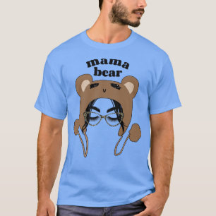 T-shirt Mama Ours Face Leopard Lunettes Messy Bun Maman Mo