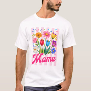T-shirt Mama rayé Fleurs sauvages Coquette Nœud Floral Mam